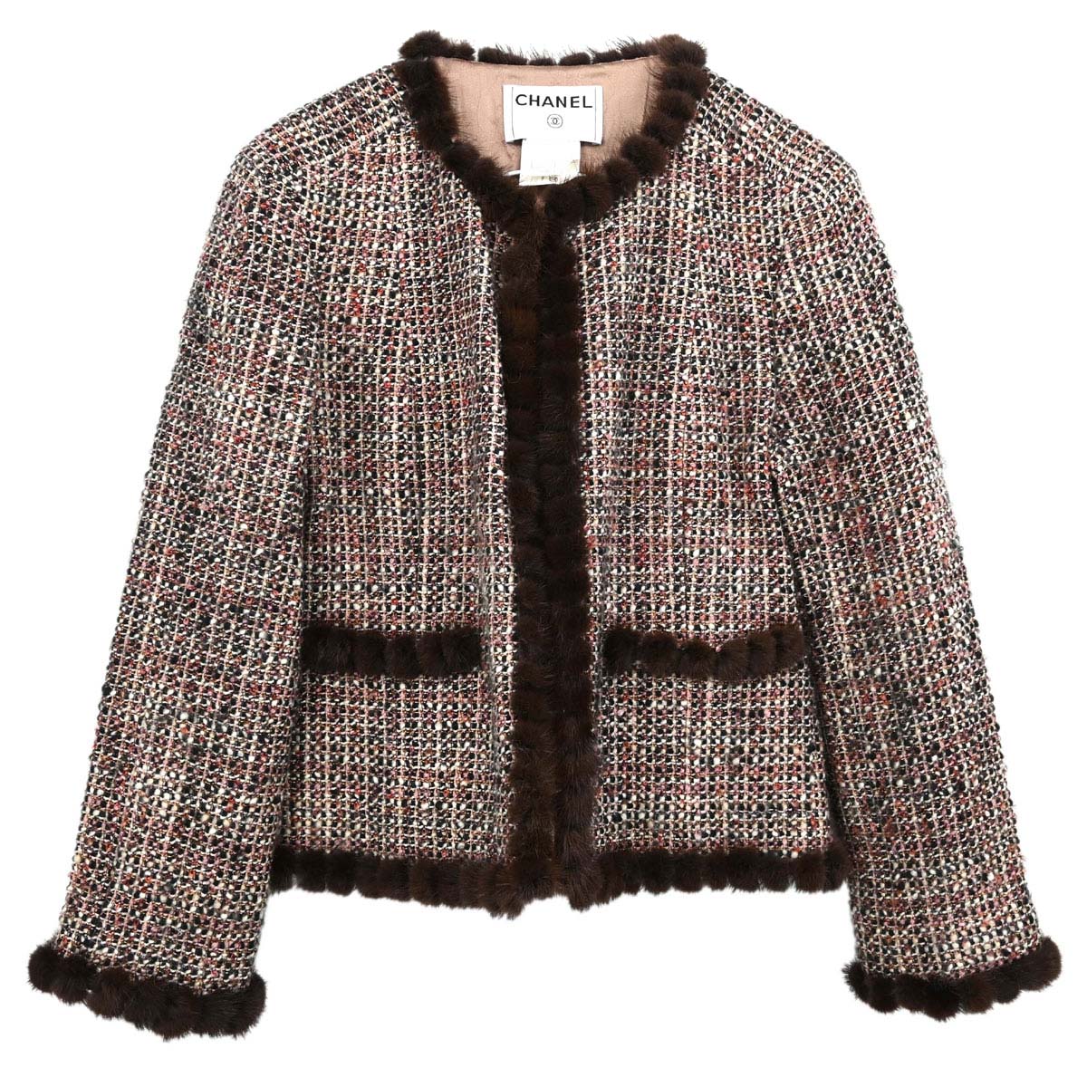 Chanel 2003 Mink Fur Trim Tweed Jacket #42