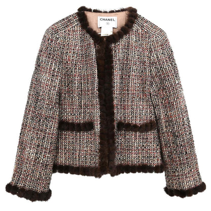Chanel 2003 Mink Fur Trim Tweed Jacket #42