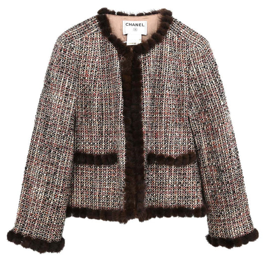 Chanel 2003 Mink Fur Trim Tweed Jacket #42