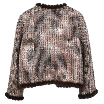 Chanel 2003 Mink Fur Trim Tweed Jacket #42