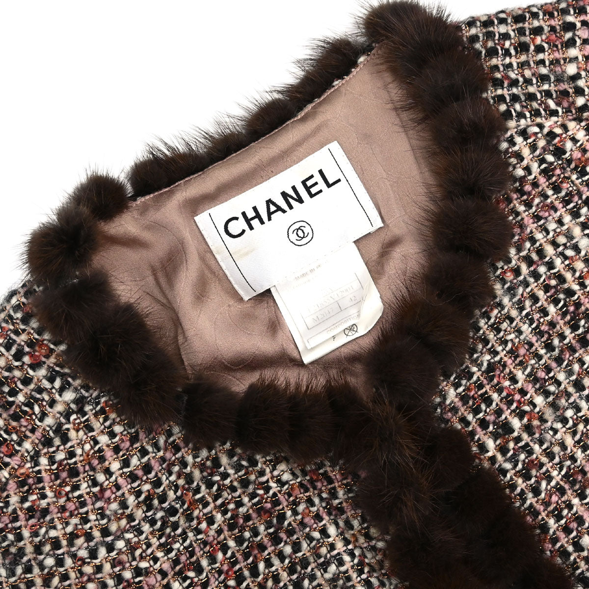 Chanel 2003 Mink Fur Trim Tweed Jacket #42