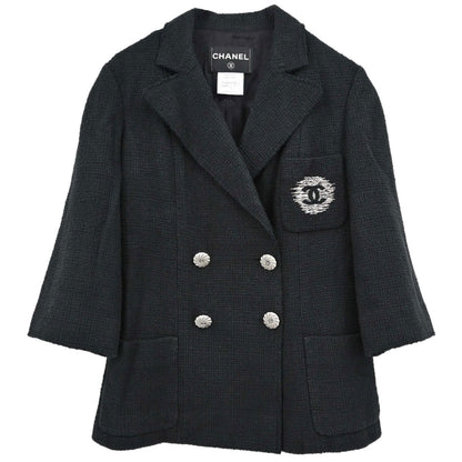 Chanel 2012 Double Breasted Jacket Tweed Black #34