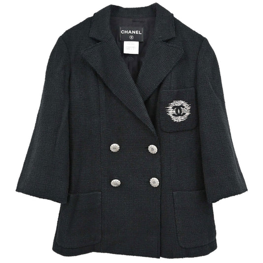 Chanel 2012 Double Breasted Jacket Tweed Black #34