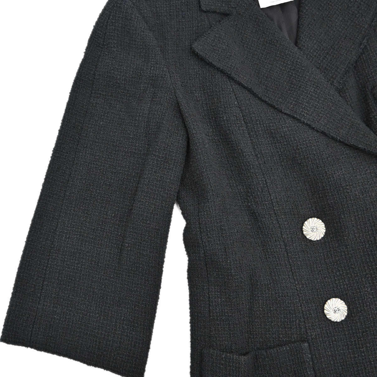 Chanel 2012 Double Breasted Jacket Tweed Black #34