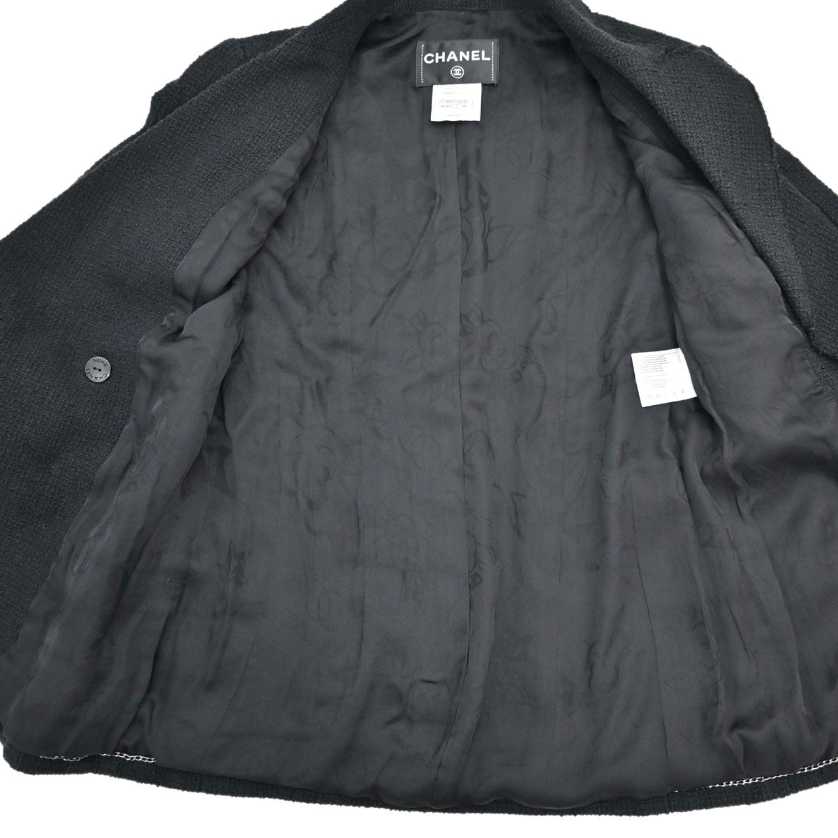 Chanel 2012 Double Breasted Jacket Tweed Black #34