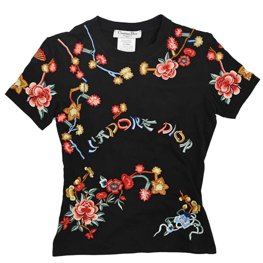 Christian Dior 2001 T-shirt Top Embroidery Sequins Black #36