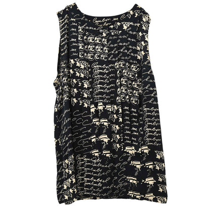 Chanel 2006 Silk Mademoiselle Graphic Print Sleeveless Top #38