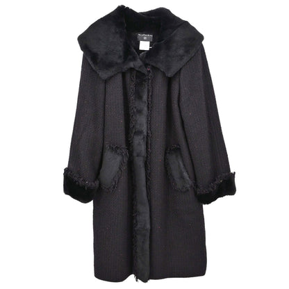 Chanel 2001 Rabbit Fur Trim Tweed A-Line Long Coat #38