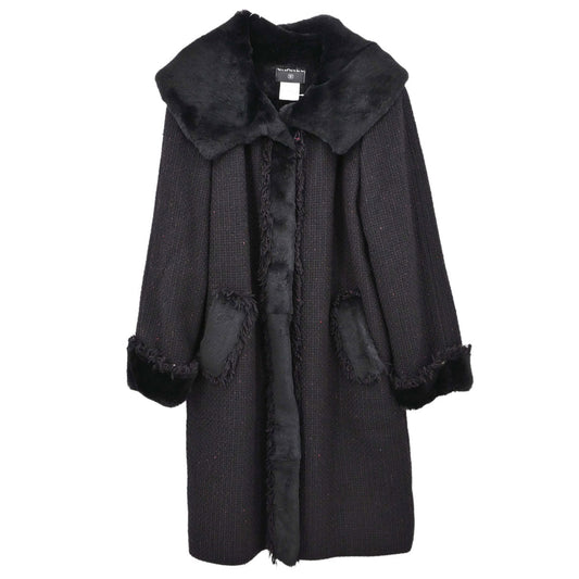 Chanel 2001 Rabbit Fur Trim Tweed A-Line Long Coat #38