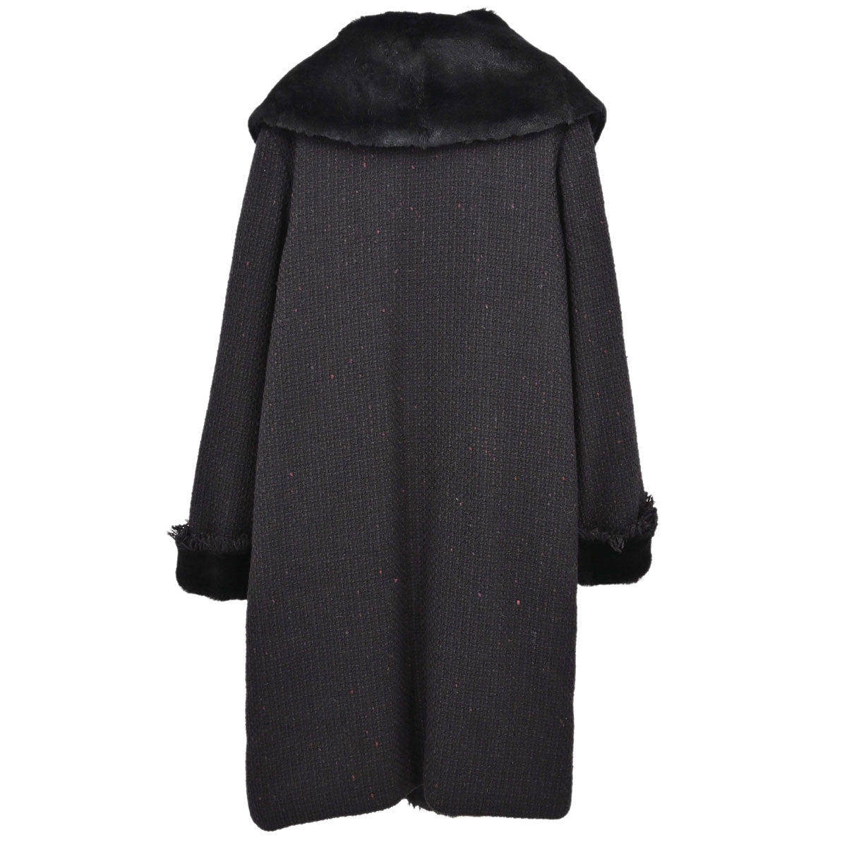 Chanel 2001 Rabbit Fur Trim Tweed A-Line Long Coat #38