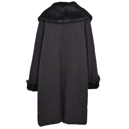 Chanel 2001 Rabbit Fur Trim Tweed A-Line Long Coat #38