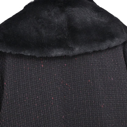 Chanel 2001 Rabbit Fur Trim Tweed A-Line Long Coat #38