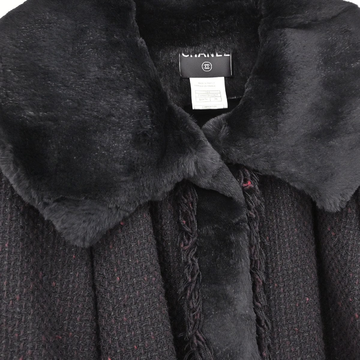 Chanel 2001 Rabbit Fur Trim Tweed A-Line Long Coat #38