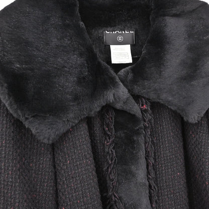 Chanel 2001 Rabbit Fur Trim Tweed A-Line Long Coat #38