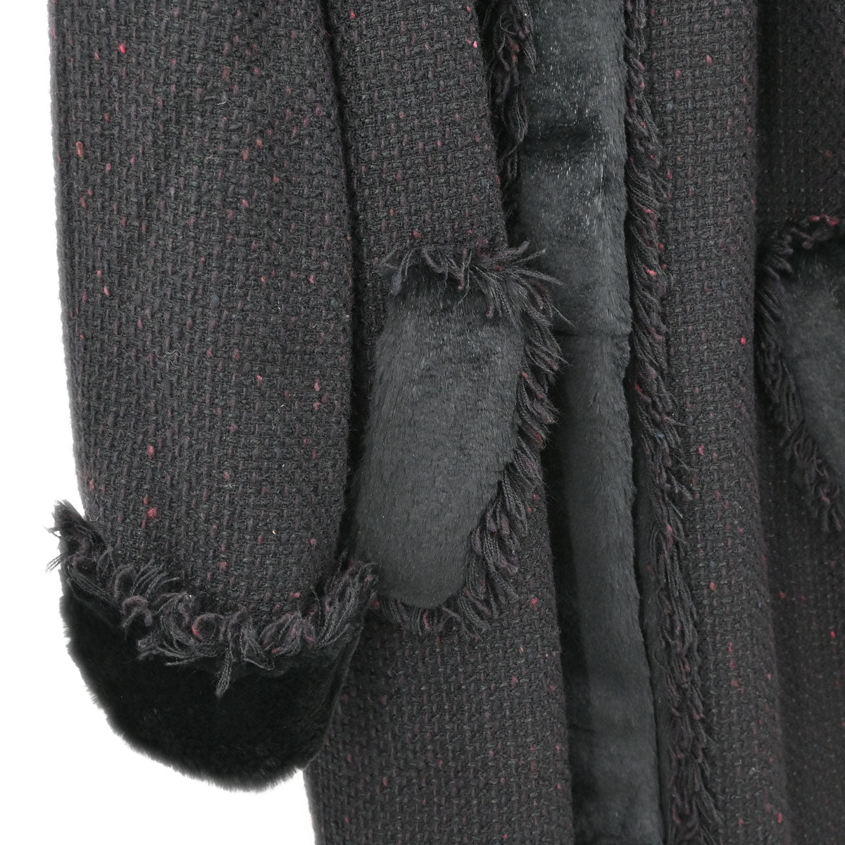 Chanel 2001 Rabbit Fur Trim Tweed A-Line Long Coat #38