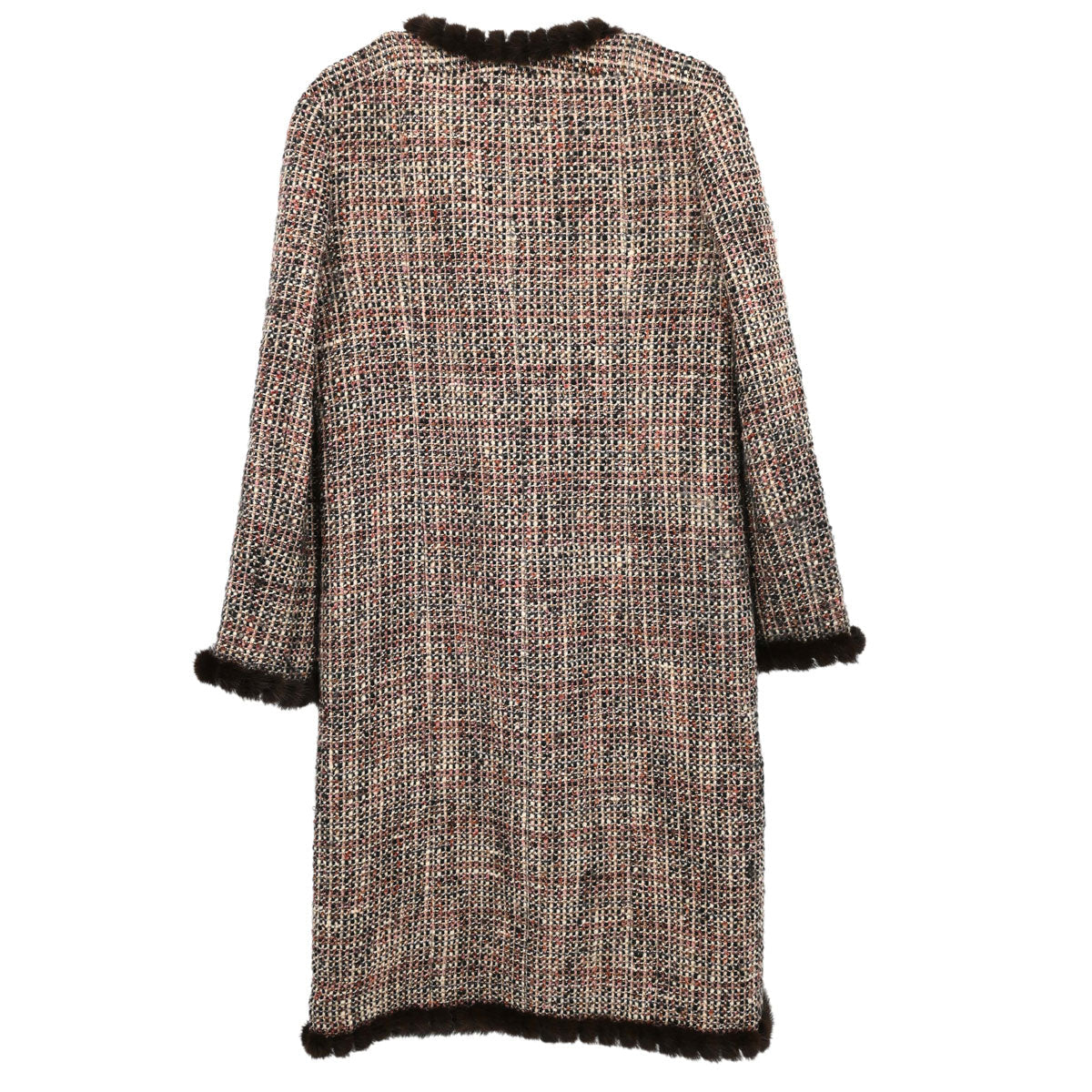 Chanel 2003 Mink Fur Trim Tweed Collarless Coat #38