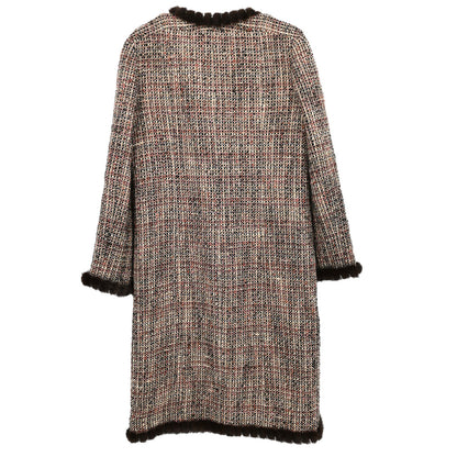 Chanel 2003 Mink Fur Trim Tweed Collarless Coat #38