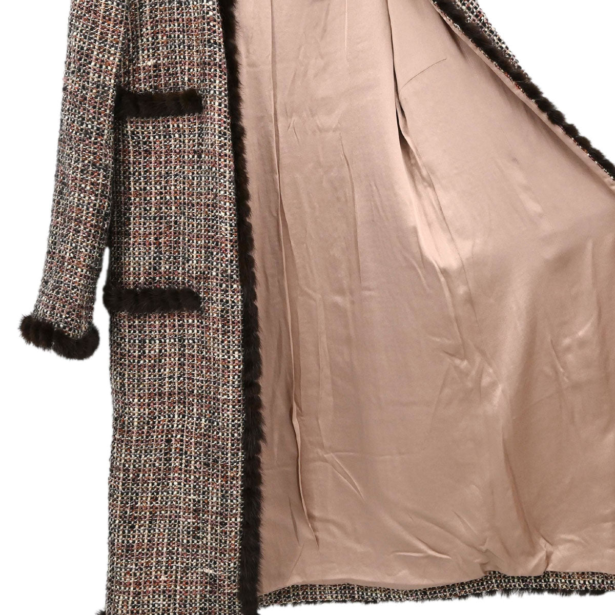 Chanel 2003 Mink Fur Trim Tweed Collarless Coat #38