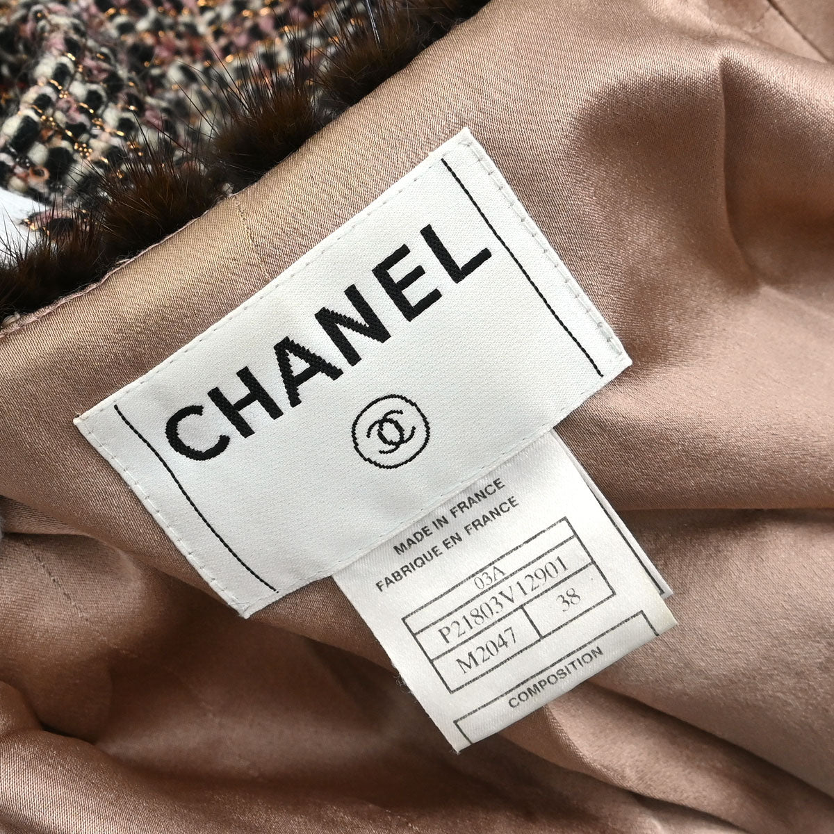 Chanel 2003 Mink Fur Trim Tweed Collarless Coat #38