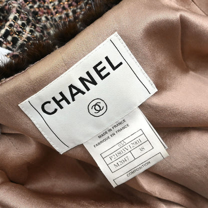 Chanel 2003 Mink Fur Trim Tweed Collarless Coat #38