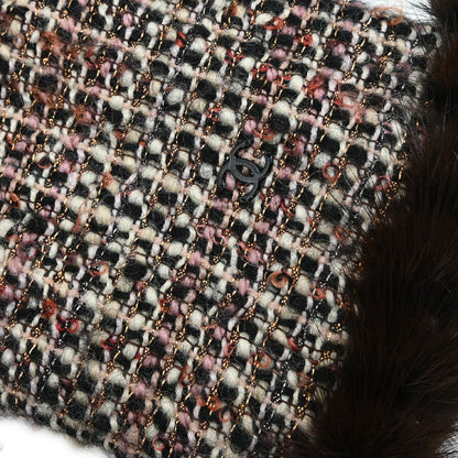Chanel 2003 Mink Fur Trim Tweed Collarless Coat #38