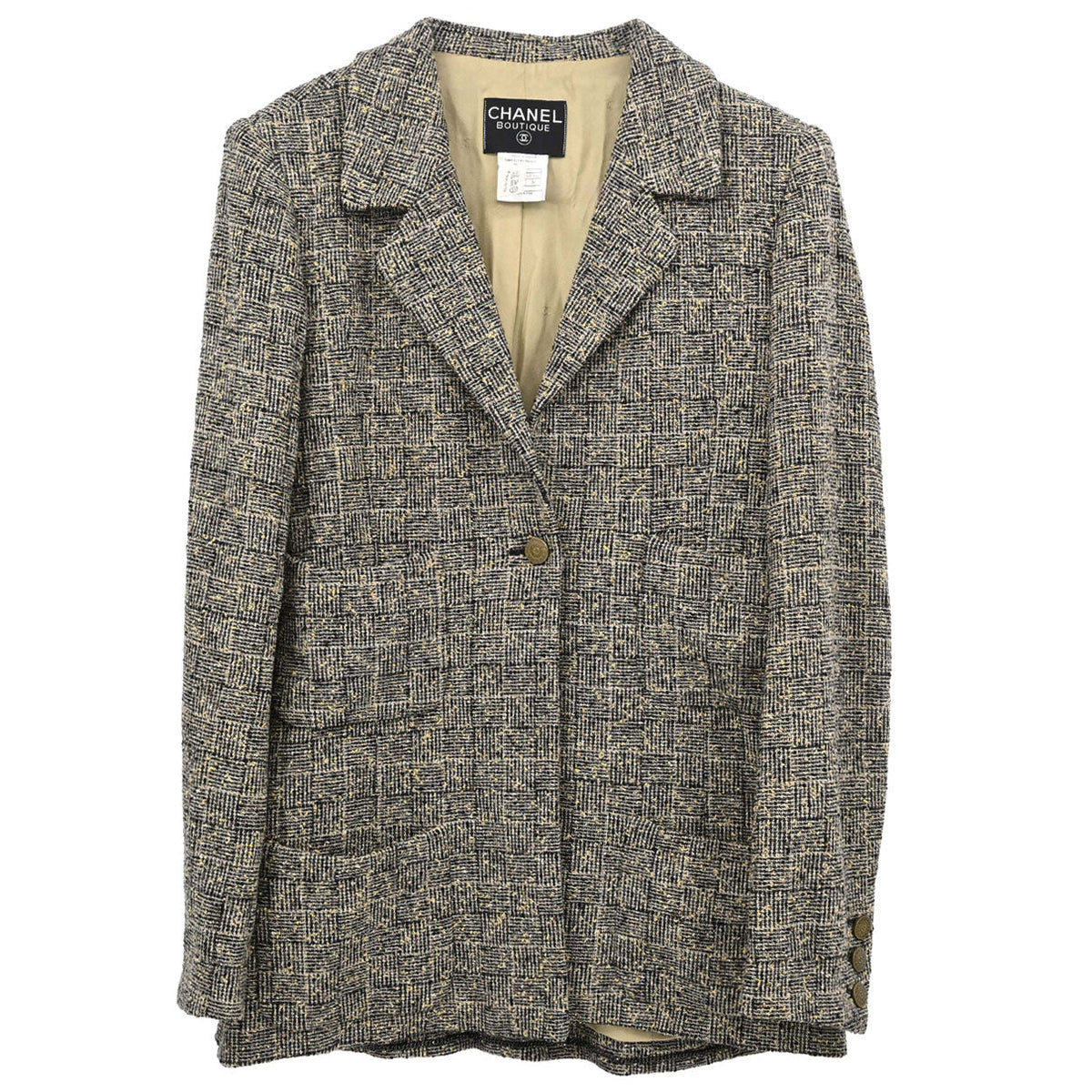 Chanel 1997 Single Breasted Tweed Jacket Brown #38