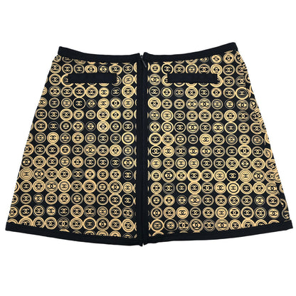 Chanel 2003 All-over Print Short Skirt Black Beige #38