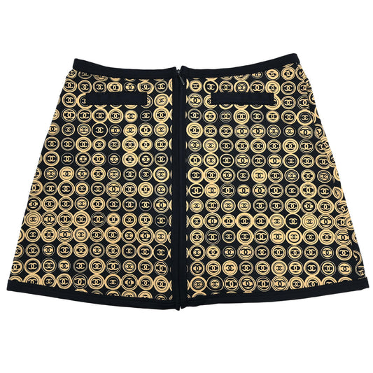 Chanel 2003 All-over Print Short Skirt Black Beige #38