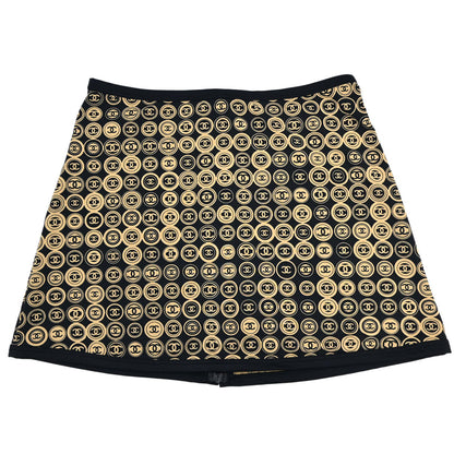 Chanel 2003 All-over Print Short Skirt Black Beige #38