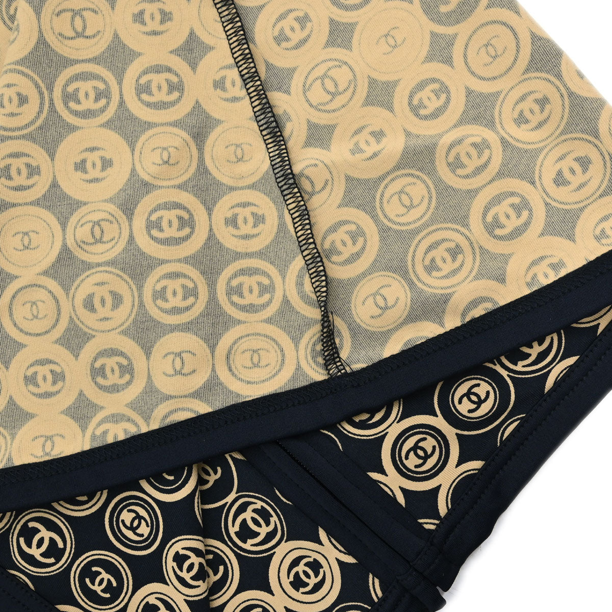 Chanel 2003 All-over Print Short Skirt Black Beige #38