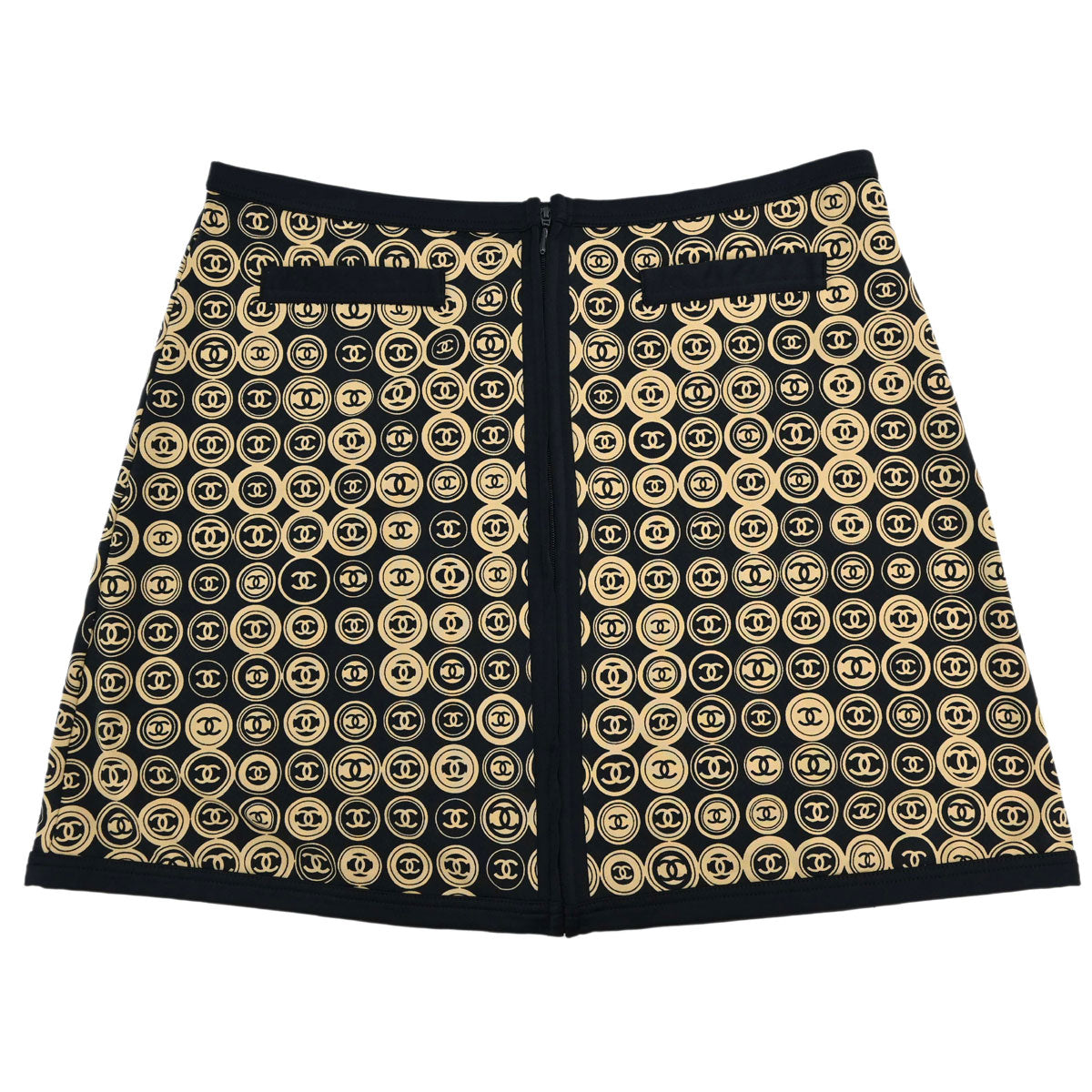 Chanel 2003 All-over Print Short Skirt Black Beige #36