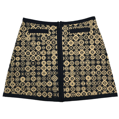 Chanel 2003 All-over Print Short Skirt Black Beige #36