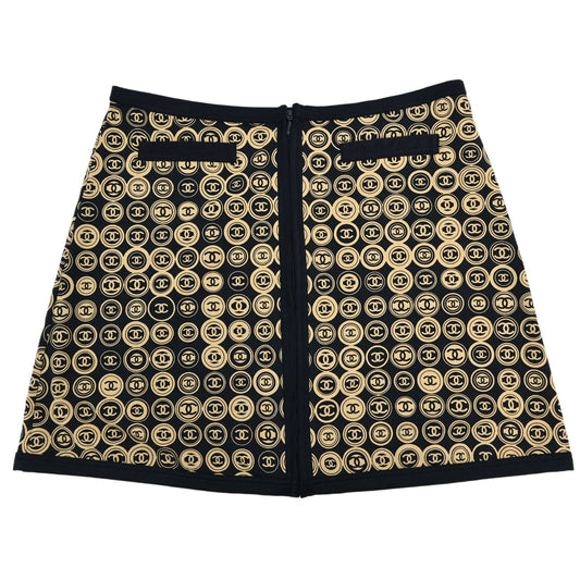 Chanel 2003 All-over Print Short Skirt Black Beige #36