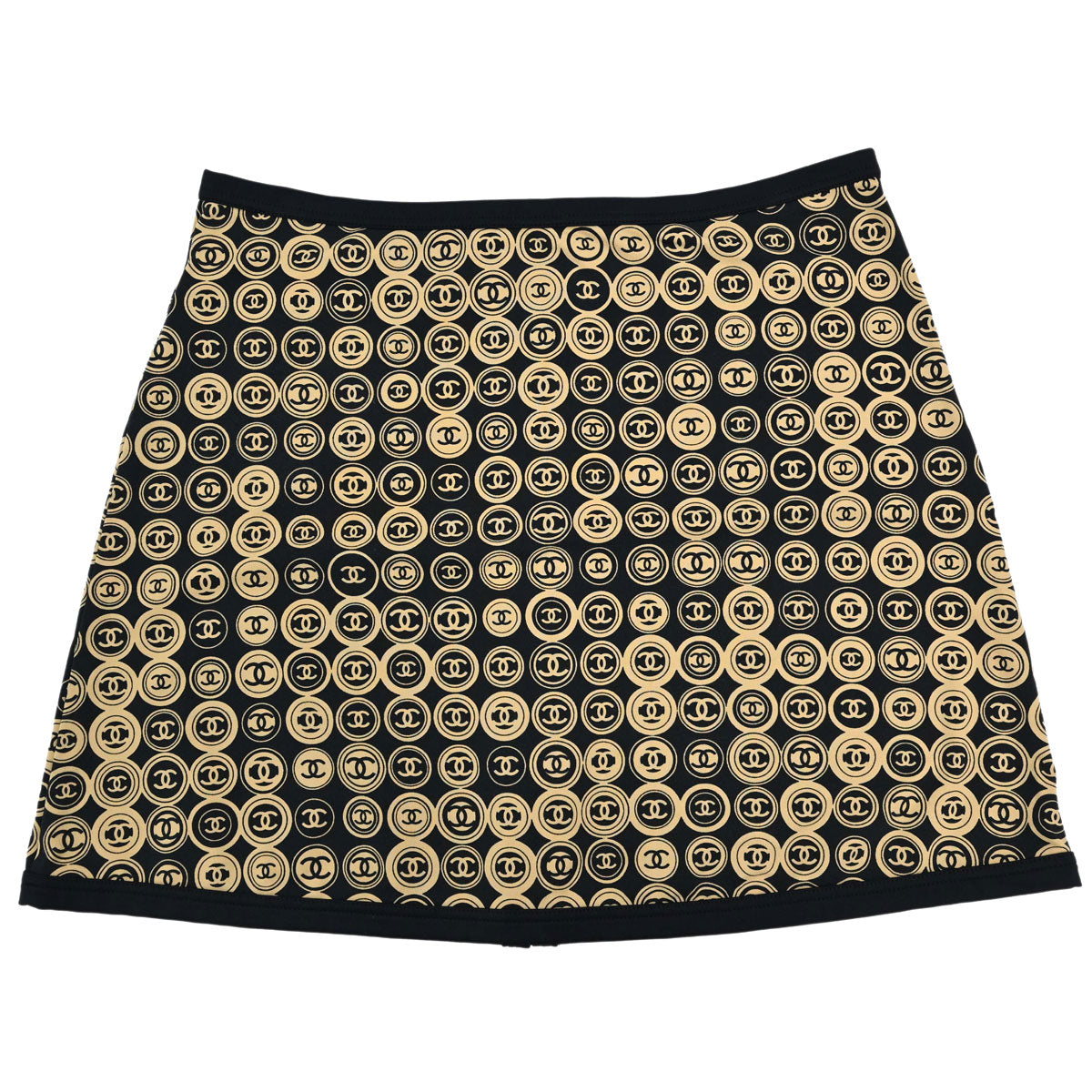 Chanel 2003 All-over Print Short Skirt Black Beige #36