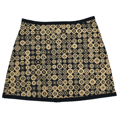 Chanel 2003 All-over Print Short Skirt Black Beige #36
