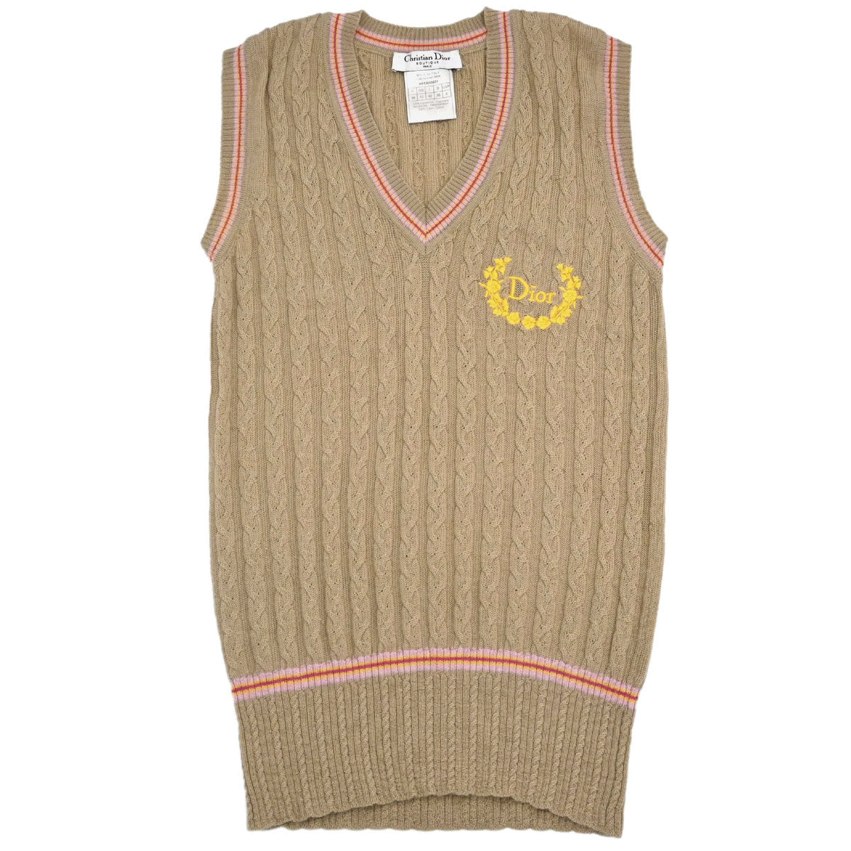 Christian Dior 2004 Sleeveless Vest Top Embroidery Beige #38