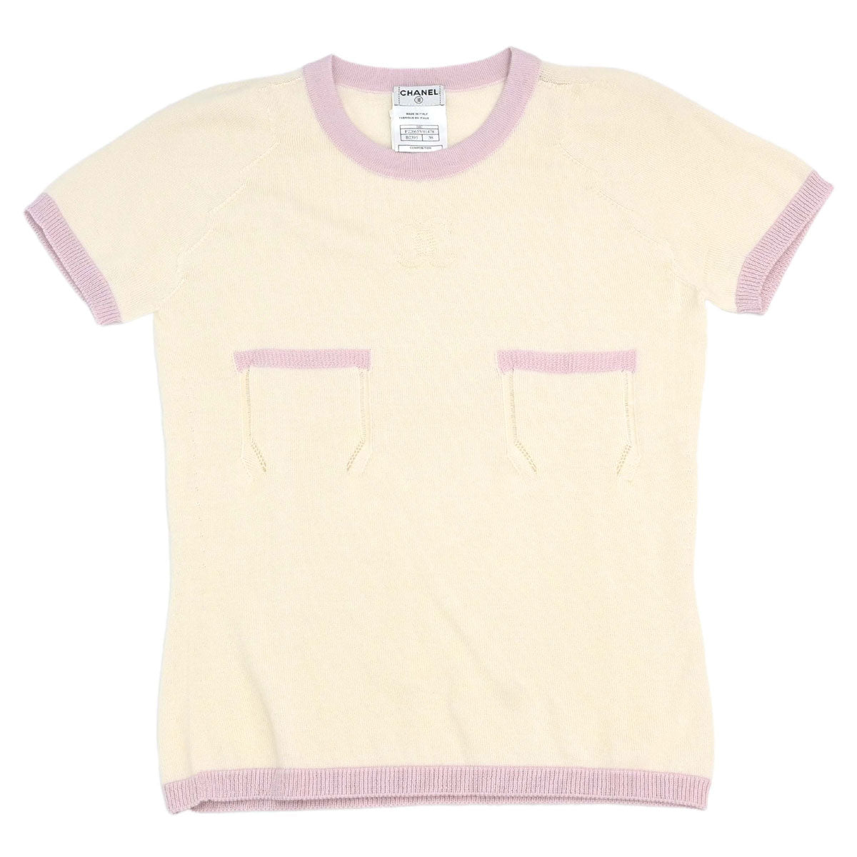 Chanel 2004 Short Sleeve Knit Top Ivory #38