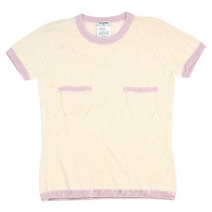 Chanel 2004 Short Sleeve Knit Top Ivory #38
