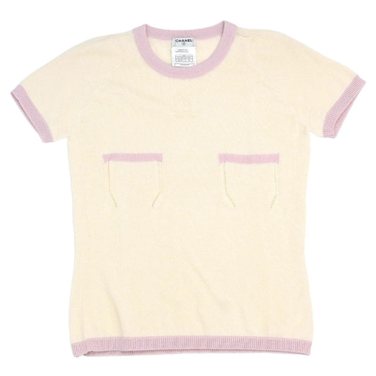 Chanel 2004 Short Sleeve Knit Top Ivory #38