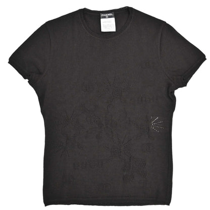 Chanel 2001 Short Sleeve Sweater Knit Top Black #38