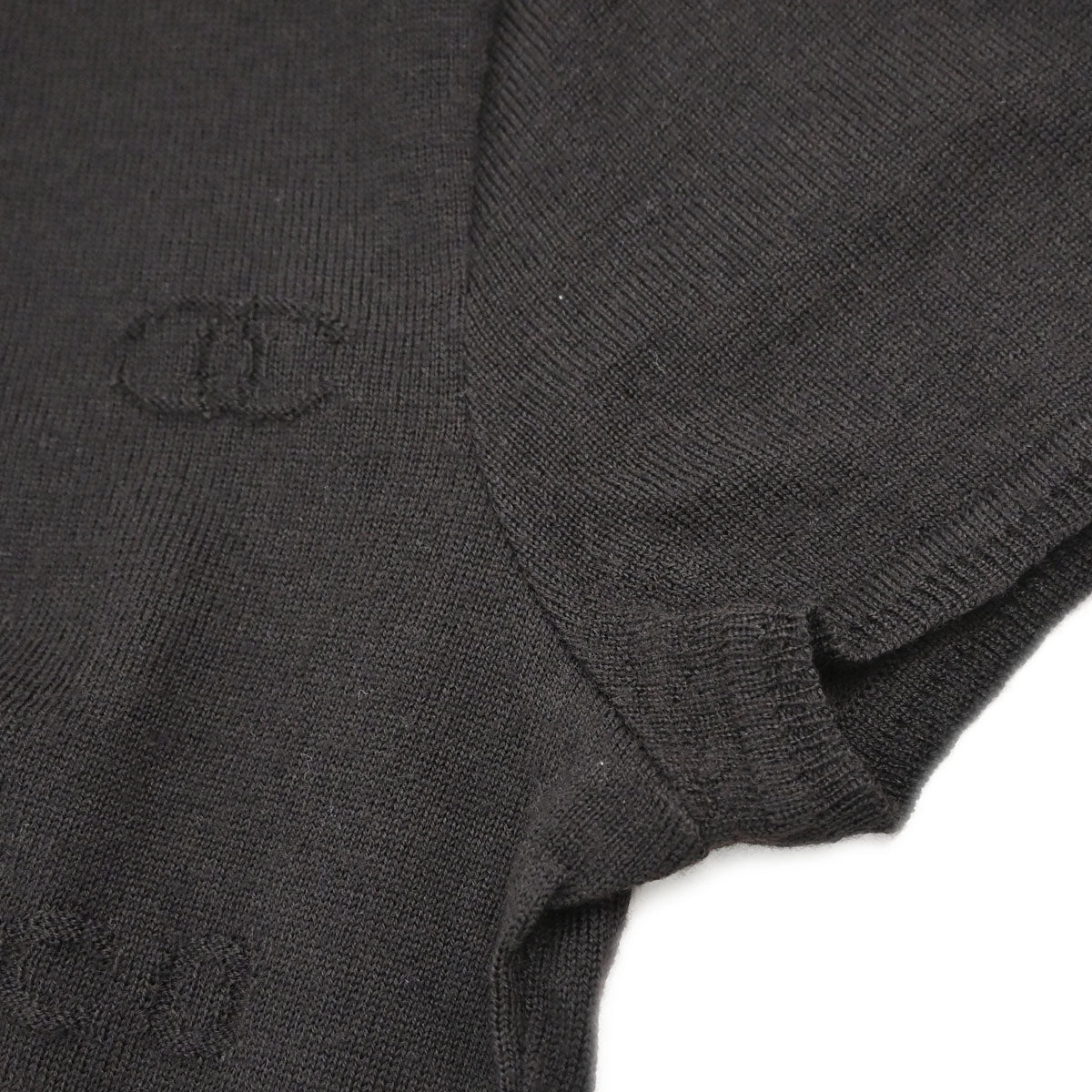 Chanel 2001 Short Sleeve Sweater Knit Top Black #38