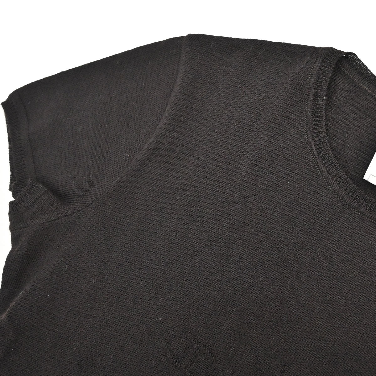 Chanel 2001 Short Sleeve Sweater Knit Top Black #38