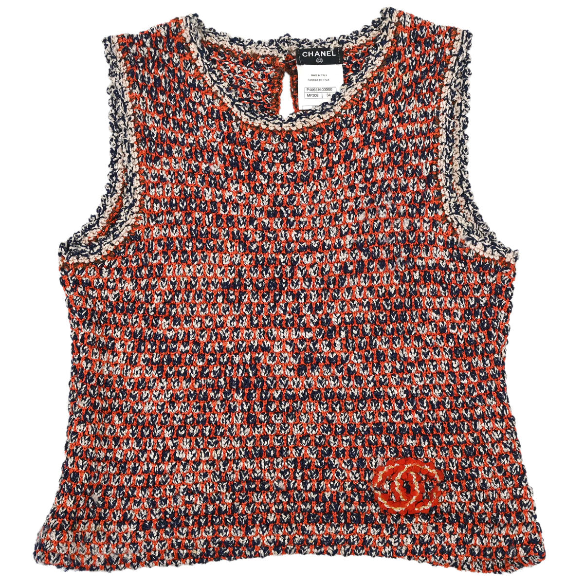 Chanel 2011 Tweed Tank Top Orange Navy #34