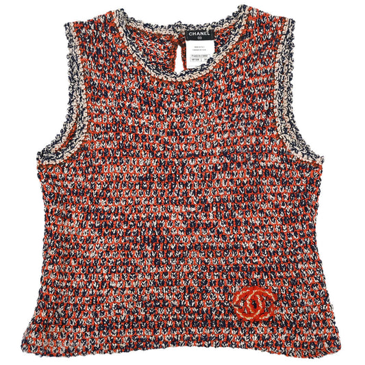 Chanel 2011 Tweed Tank Top Orange Navy #34