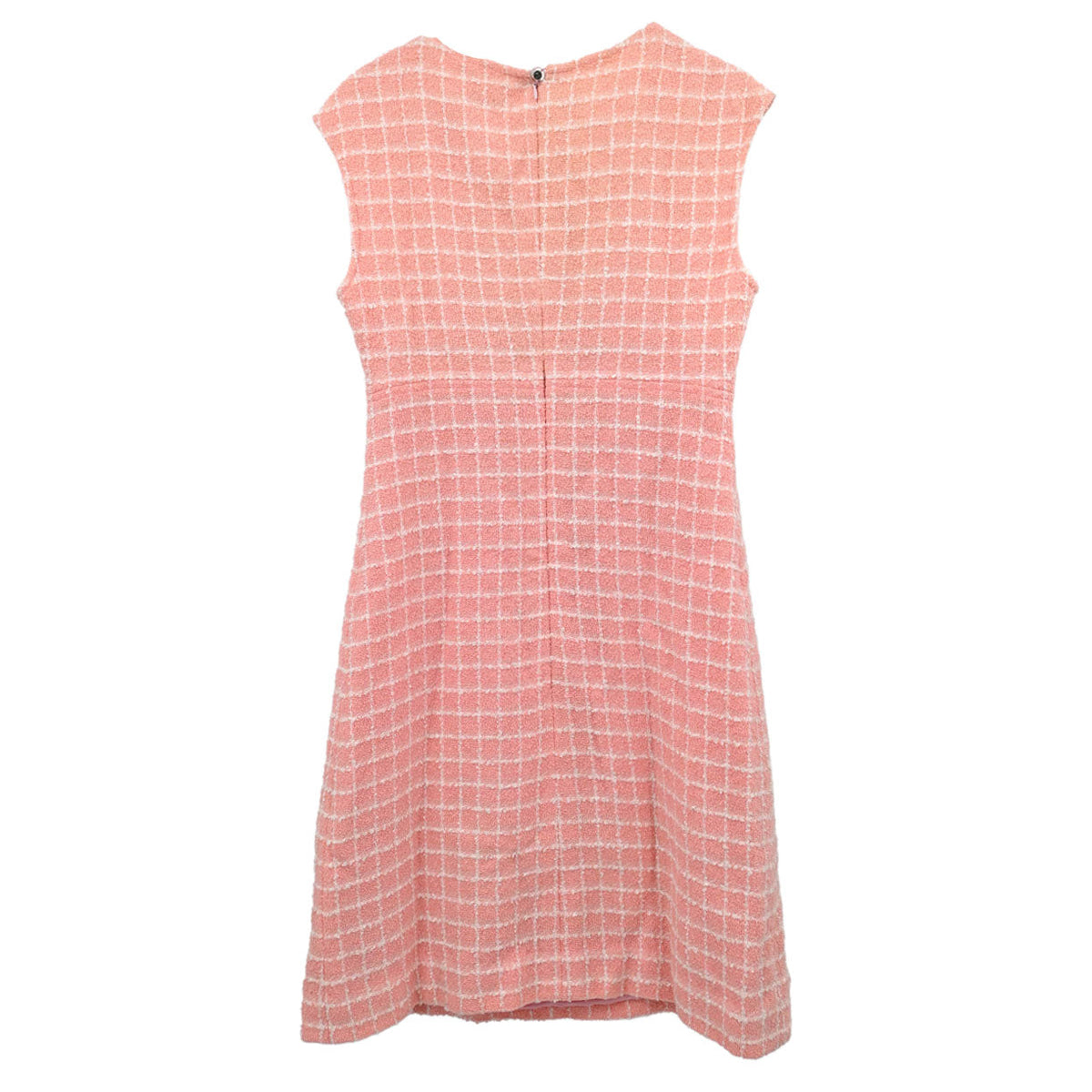 Chanel 1997 Sleeveless Dress Tweed Check Pink #42