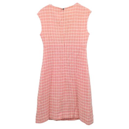 Chanel 1997 Sleeveless Dress Tweed Check Pink #42