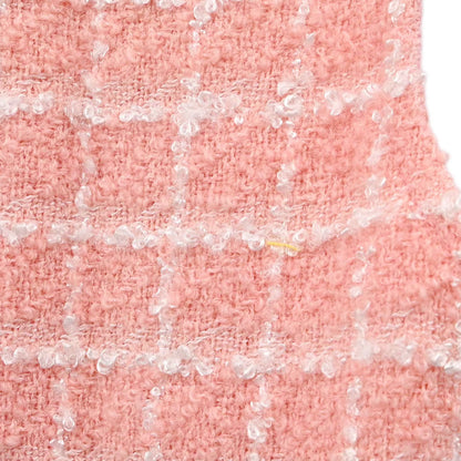 Chanel 1997 Sleeveless Dress Tweed Check Pink #42