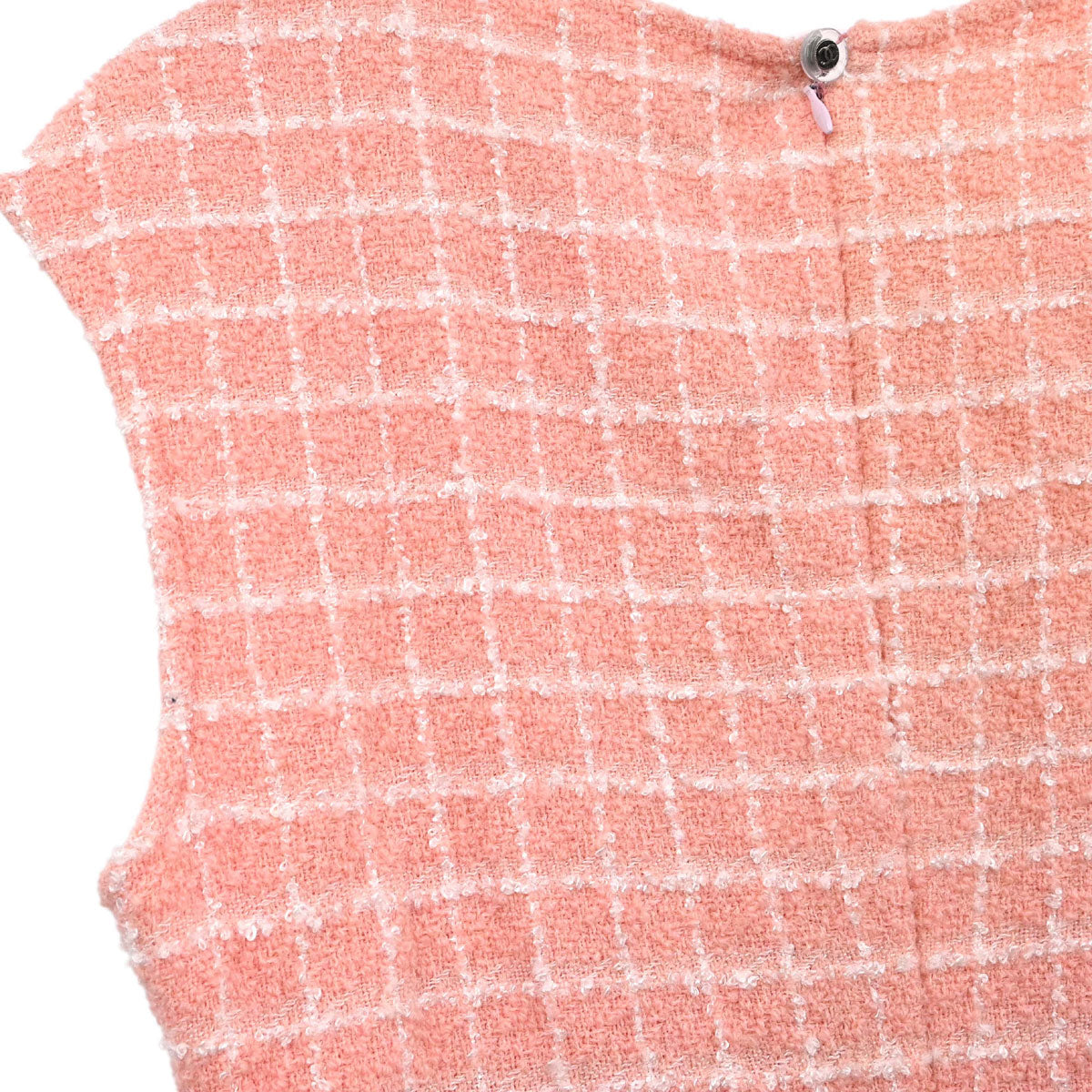Chanel 1997 Sleeveless Dress Tweed Check Pink #42
