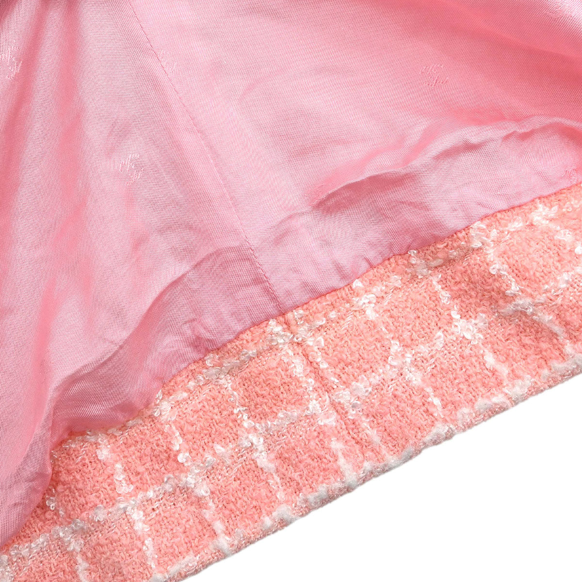 Chanel 1997 Sleeveless Dress Tweed Check Pink #42