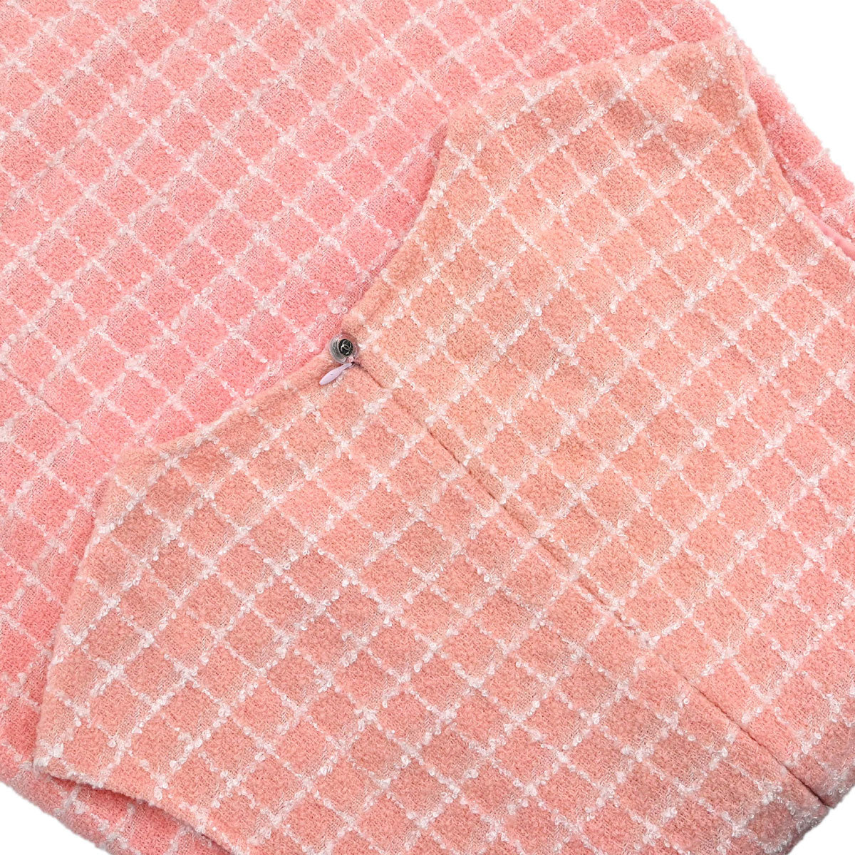 Chanel 1997 Sleeveless Dress Tweed Check Pink #42